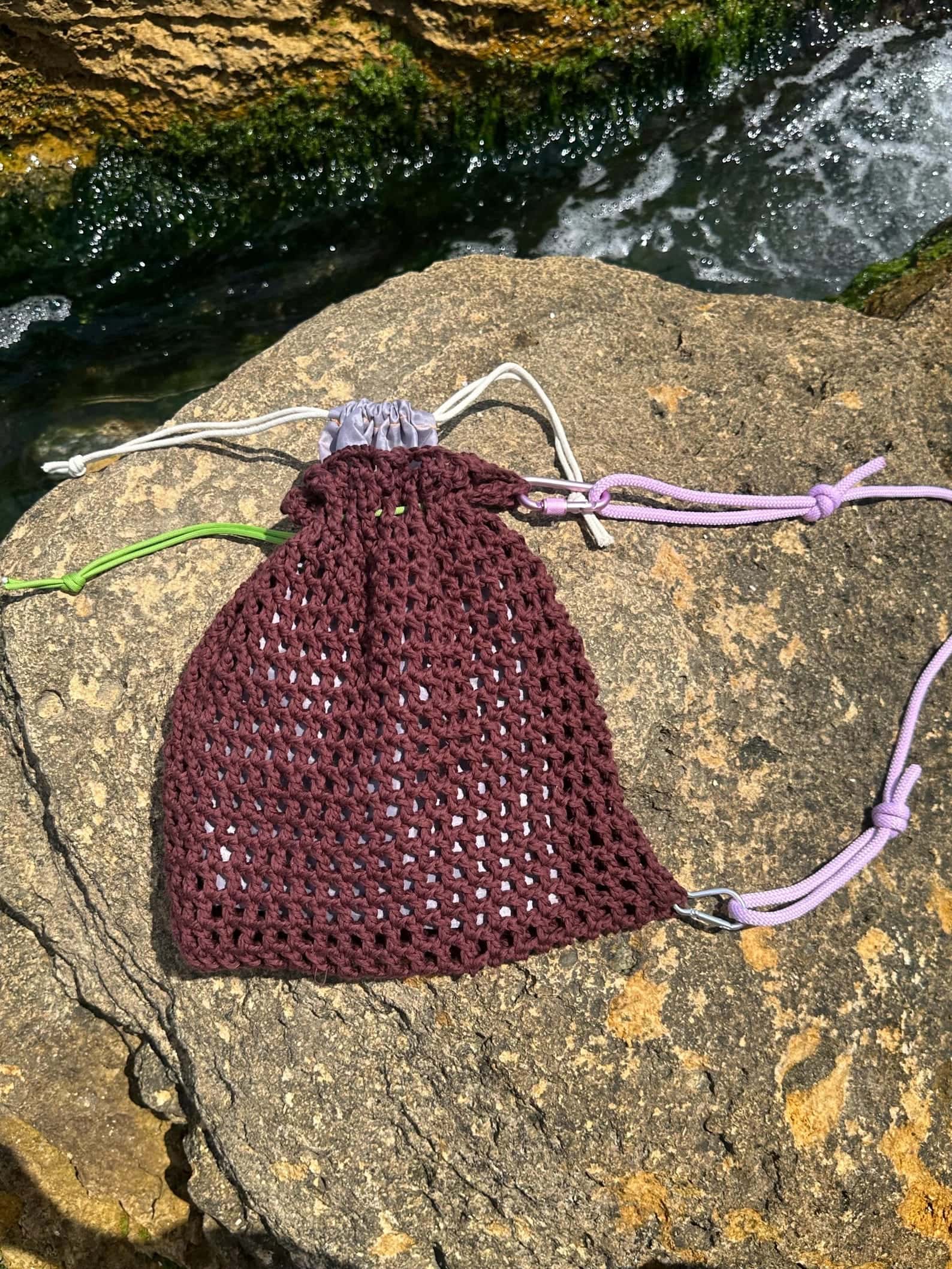 Striped Crossbody Mesh Bag