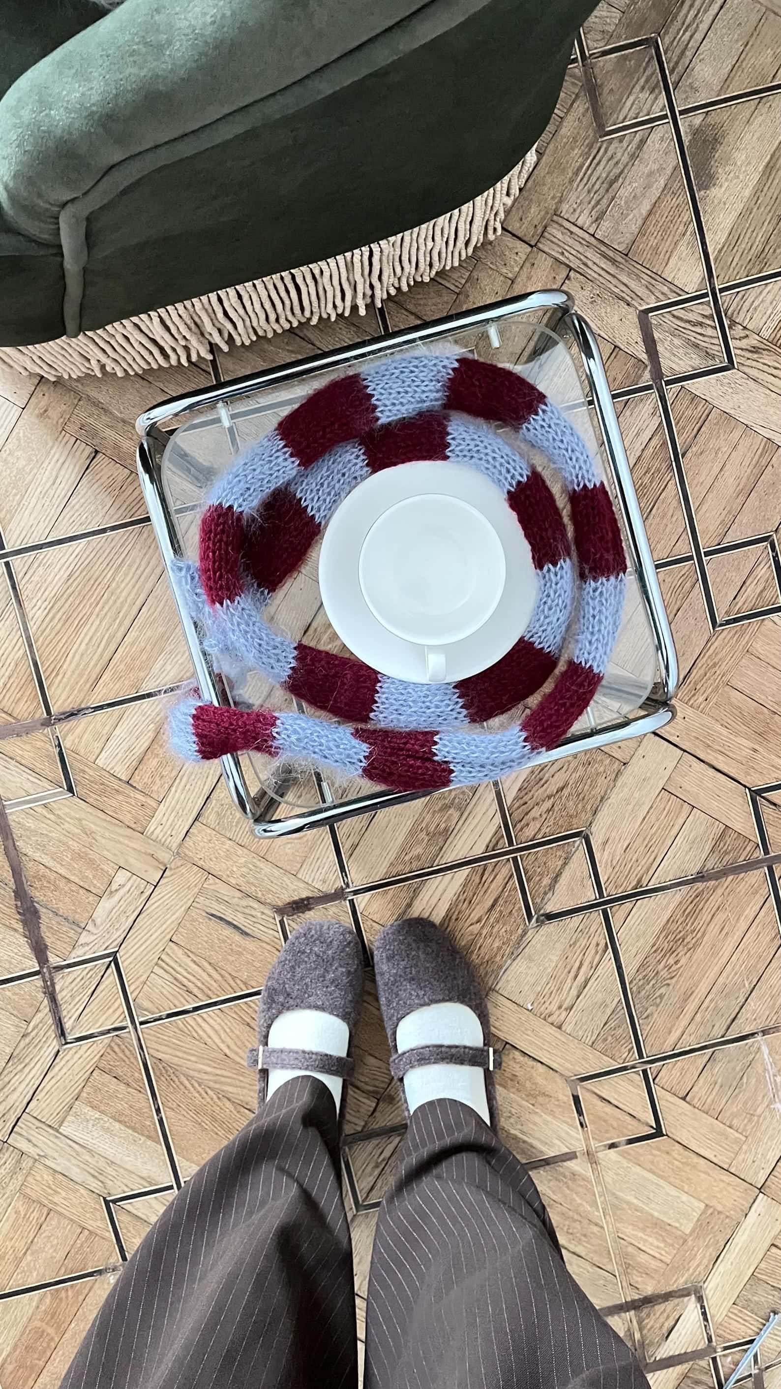 Grey, Blue & Burgundy Striped Scarf