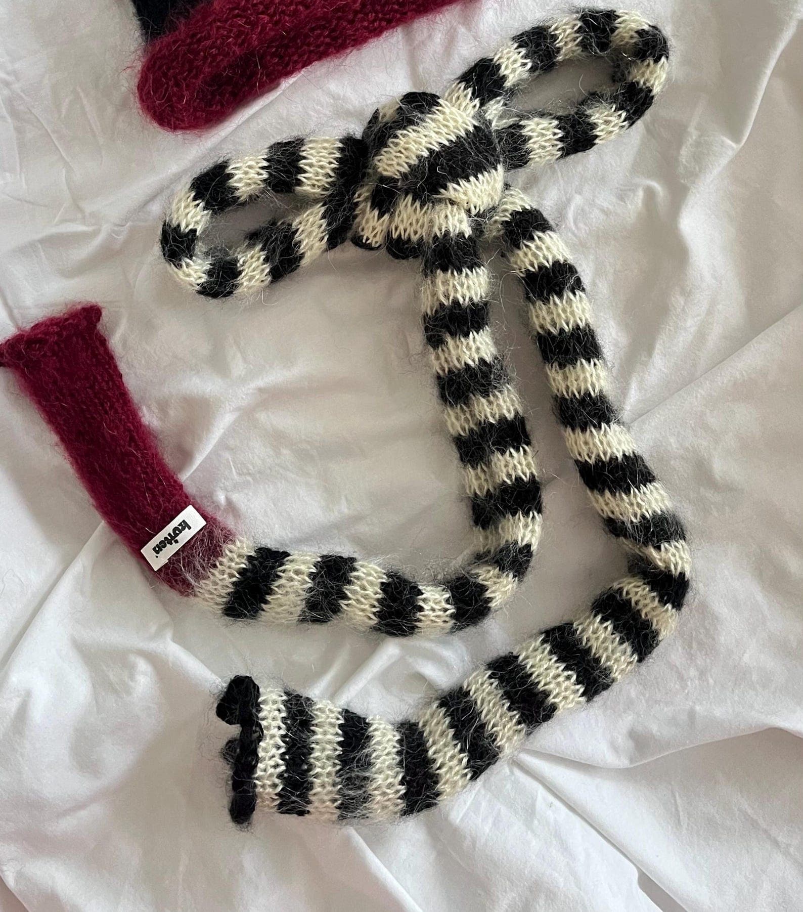 Black & White Scarf with Burgundy Edge